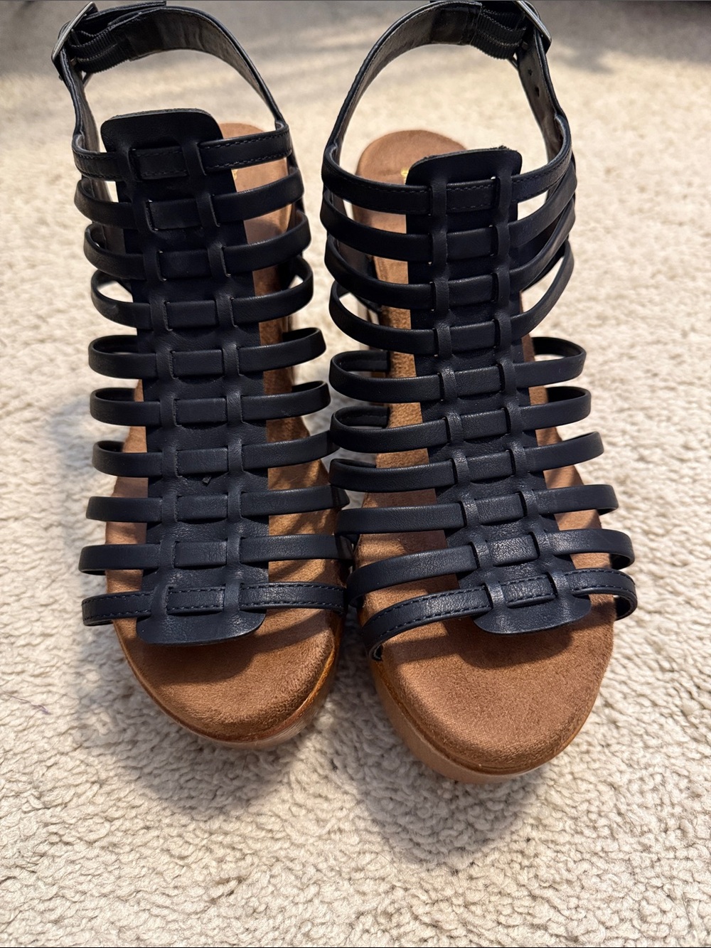 Strappy Gladiator Wedge Sandals in Black